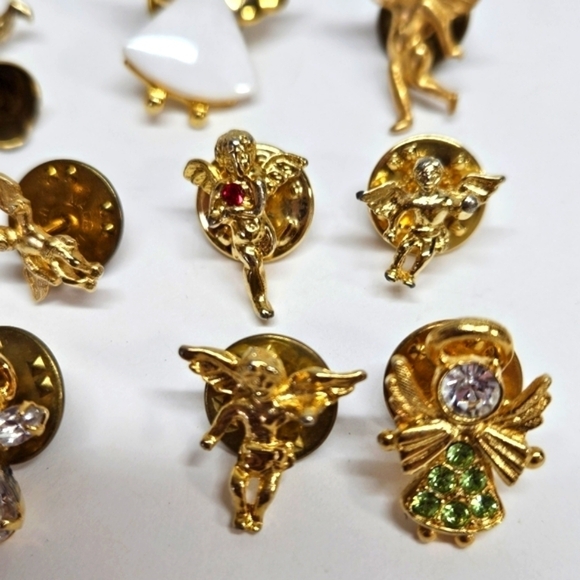 VINTAGE Angel Scatter Pin Lot of 10 Gold Tone Rhinestones Enamel Religious - Picture 4 of 5
